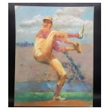 Vtg Pastel Artwork Pitcher Baseball
