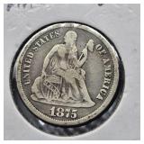 1875 CARSON CITY SEATED LIBERTY SILVER DIME
