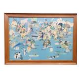 Jan Wijga Lithograph Pictorial Map of the World