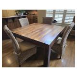 Modern Slab Wood Dining Table w/ 8 Woven Chairs