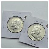 1953 D FRANKLIN SILVER HALF DOLLAR & 1964 KENNEDY