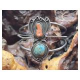 Vintage Navajo Southwestern Turquoise Coral Cuff
