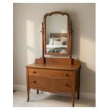 Antique Oak 2 Drawer Dresser with Mirror