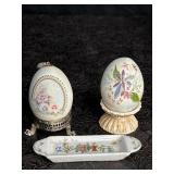 VINTAGE HAND PAINTED & DECORATED EGG SHELL &