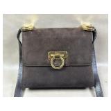 Salvatore Ferragamo Gancini Brown Suede Crossbody