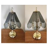 Pr Vtg Table Lamps 8 Panel Etched Glass Shades