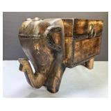 Hand Carved Elephant Box Wood with Metal Trim,