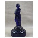 Draped Lady Cobalt Blue Glass Figural Flower Frog
