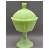 Fenton Art Glass Lime Green Satin Custard Compote