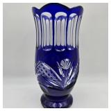 10" Cobalt Blue Cut-to-Clear Crystal Vase