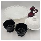 Milk Glass & Black Diamond Votive Holder Lot