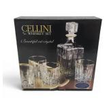 Cellini 5 Pc Whiskey Set Cut Cryatal 24k Gold Rim