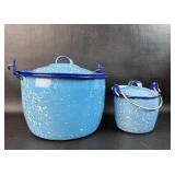 2 Enamelware Lidded Pails