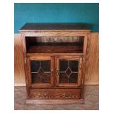 Vtg Oak Hutch Cabinet 1 Broken Glass Panel