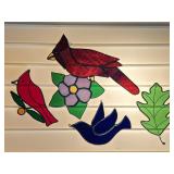 STAINED GLASS BIRDS & LEAF SUN CATCHERS 1 CRACKED