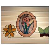 3 STAINED GLASS FLOWERS & BUTTERFLY SUN CATCHERS