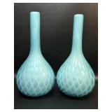 Pair Victorian Cased Diamond Quilted Satin Glass