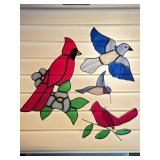 4 STAINED GLASS BIRD SUN CATCHERS 1 CRACKED PANEL