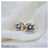 925 SILVER GOLD OVERLAY CLEAR GEMSTONE EARRINGS