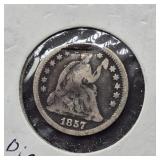 1857 O SEATED LIBERTY HALF DIME