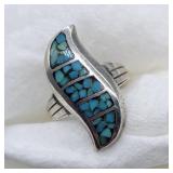 SZ.6, STERLING SILVER TURQUOISE CHIP RING
