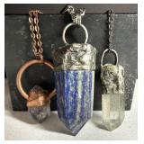 Chunky Lapis Tower & Quartz Point Pendants on