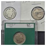 1904, 1906 & 1916 BARBER SILVER DIMES