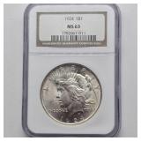 1924 MS63 PEACE SILVER DOLLAR NGC