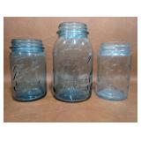 3 Aqua Blue Mason Jars. Lot of Character, Ball &