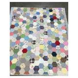 HAND QUILTED HEXAGON PATCHWORK QUILT
