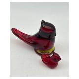 2 VINTAGE RED ART GLASS CARDINALS OF LOVE OR