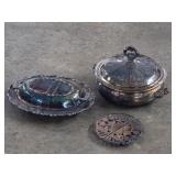 Vtg silver-plated casserole dish removable Pyrex
