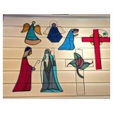 STAINED GLASS ANGELS, WISEMEN & CROSS SUN