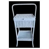 Vtg Wicker Sewing Basket Stand