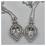 2- GREEN AMETHYST CLEAR STONE PENDANTS ON CHAIN