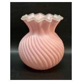 Victorian Pink Swirl Vase w/ Ruffle Lip
