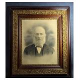 Large Antique Charcoal Enhanced Portrait Housed