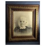 Large Antique Charcoal Enhanced Portrait Housed