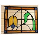 STAINED GLASS PANEL FLOWER SUN CATCHER NO CRACKED
