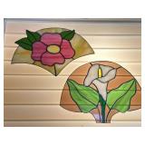 2 STAINED GLASS FLOWER SUN CATCHERS NO CRACKED