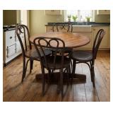 Older Pedestal Oak Top Table with 4 Chairs