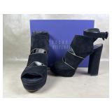 Stuart Weitzman Slits Black Suede & Gold Platform
