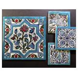 Egyptian Ceramic Tiles Hand Painted Ornate Multi