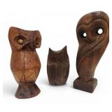Vtg Carved Owls Wood Redwood MCM