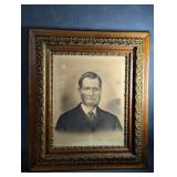 Large Antique Charcoal Enhanced Portrait Housed