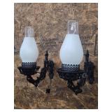 Vtg Pair Cast Iron Light Fixture Flower Sconce