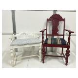 RED ARM CHAIR & VANITY BENCH BOTH WHERE IN BARN &