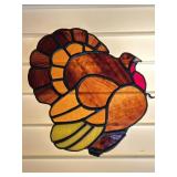 STAINED GLASS TURKEY SUN CATCHER 1 CRACKED PANEL