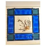 STAINED GLASS PANEL SUN CATCHER W/ DRIED FLOWERS