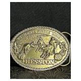 VINTAGE HESSTON BRASS BELT BUCKLE NATIONAL FINALS
